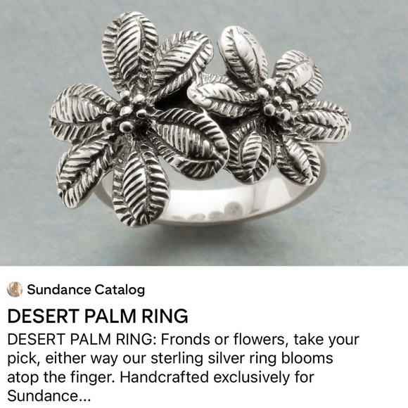 Sundance Catalog Sterling Silver Ring Desert Palm Size 7.5 Frond Flower Oxidized - Picture 1 of 8